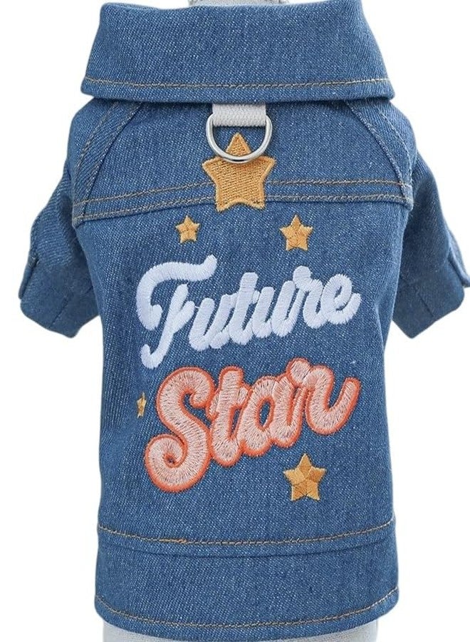 PETANGEL Small Dog Jeans Jacket Cool Blue Denim T-Shirt,Classic Royal Denim Tank Top Lapel Vest Dog Shirt Puppy Costume for Shihtzu,King Charls, French Bulldog etc & Cats (XL, Chest:50-55cm),1 Count - Image 1